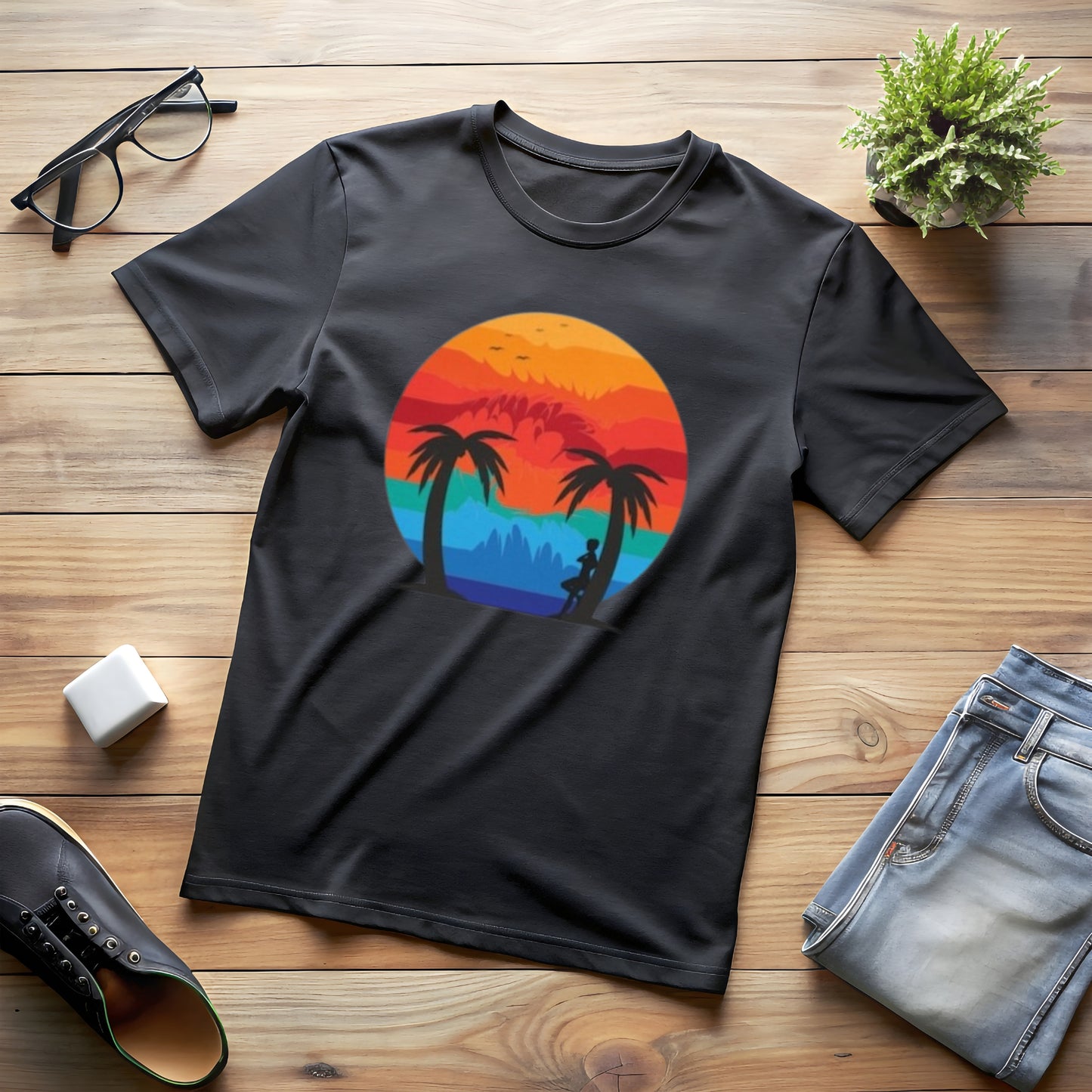 Sunset Rays Wavy Shirt, Beach Vibes T-Shirt, Sunset Relaxing T-Shirt